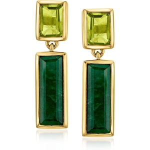 image:imageRossSimons 550 ct tw Emerald and 230 ct tw Peridot Drop Earrings in 18kt Gold Over Sterling