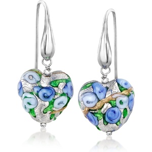 image:imageRossSimons Italian Multicolored Murano Glass Floral Heart Drop Earrings With Sterling Silver
