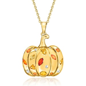 image:imageRossSimons MultiGemstone Pumpkin Pendant Necklace in 18kt Gold Over Sterling 18 inches