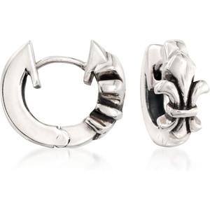 image:imageZina Sterling Silver Fleur De Lis Huggie Hoop Earrings