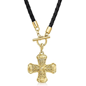 image:imageRossSimons 14kt Yellow GoldPlated Filigree Cross Charm Necklace With Black Leather CordNo Gemstone