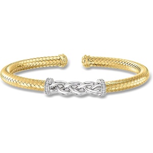 image:imageRossSimons Charles Garnier New Mesh 2 inches Sterling Silver and 18kt Gold Over Sterling Braided Station Cuff Bracelet With 10 ct tw Czs 75 inches