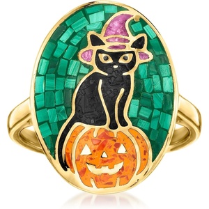 image:imageRossSimons MultiGemstone Halloween Cat and Pumpkin Mosaic Ring in 18kt Gold Over SterlingAmethyst