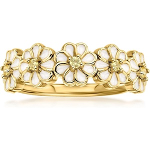 image:imageRossSimons 010 ct tw Yellow Sapphire and White Enamel Flower Ring in 18kt Gold Over SterlingSapphire