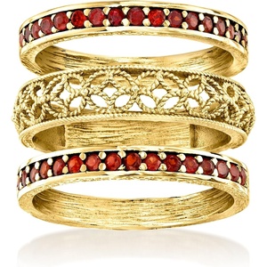 image:imageRossSimons 060 ct tw Garnet and Scrollwork Jewelry Set 3 Rings in 18kt Gold Over SterlingGarnet