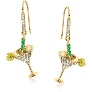 image:imageRossSimons 150 ct tw White Topaz and 10 ct tw Emerald Martini Cocktail Drop Earrings With Yellow Enamel in 18kt Gold Over Sterling