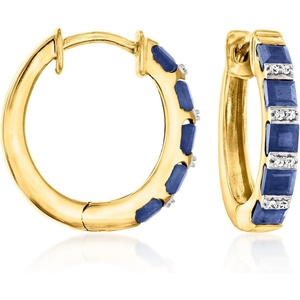 image:imageRossSimons 280 ct tw Sapphire Hoop Earrings With Diamonds in 18kt Gold Over Sterling
