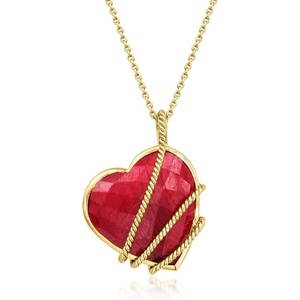 image:imageRossSimons 3000 Carat Ruby Heart Roped Pendant Necklace in 18kt Gold Over Sterling 18 inches