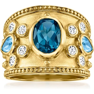 image:imageRossSimons 370 ct tw London Blue Swiss Blue and White Topaz Ring in 18kt Gold Over SterlingTopaz