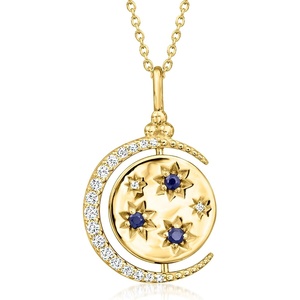 image:imageRossSimons Lapis 20 ct tw White Topaz and 10 ct tw Sapphire Reversible Celestial Pendant Necklace in 18kt Gold Over Sterling 18 inches