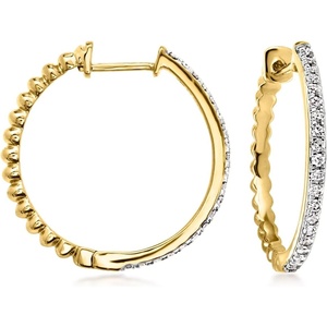 image:imageRossSimons 033 ct tw Diamond and 18kt Gold Over Sterling Beaded Reversible Hoop Earrings