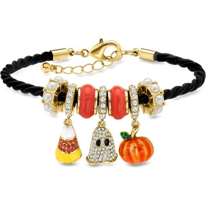 image:imageRossSimons 14kt Yellow GoldPlated and Multicolored Enamel Halloween Bead Charm Bracelet With Simulated GemsPearls and Black Cord 7 inches