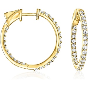 image:imageRossSimons 100 ct tw Diamond InsideOutside Hoop Earrings in 14kt Yellow Gold