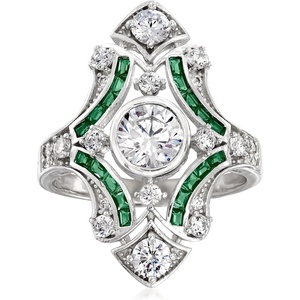 image:imageRossSimons 150 ct tw CZ and 20 ct tw Simulated Emerald Ring in Sterling SilverEmerald
