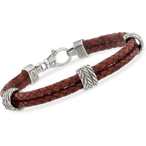 image:imageRossSimons Phillip Gavriel Mens Brown Leather Station Bracelet With Sterling Silver 825 inches