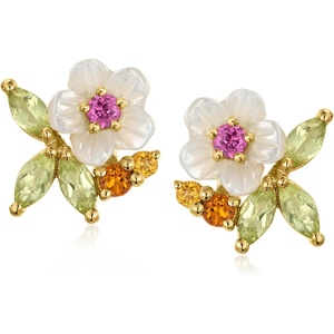 image:imageRossSimons MotherOfPearl and 48 ct tw MultiGemstone Flower Earrings in 18kt Gold Over Sterling