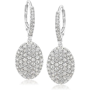 image:imageRossSimons 260 ct tw Pave CZ Oval Drop Earrings in Sterling Silver