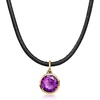 image:imageRossSimons 170 Carat Amethyst Necklace With Black Leather Cord and 18kt Gold Over Sterling 16 inches